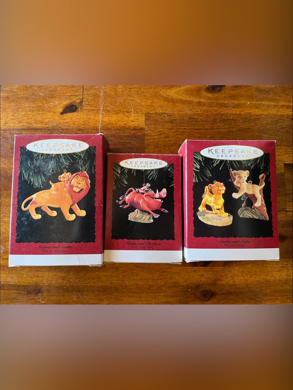 Vintage 1994 Hallmark Keepsake Red Lion King Ornament Set - Simba, Nala & Pumbaa